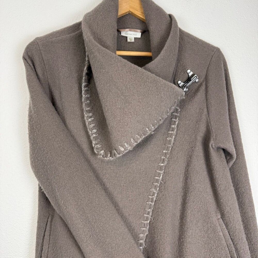 Garnet Hill Asymmetrical Taupe Boiled Wool Wrap Coat Size 4 - Picture 8 of 12